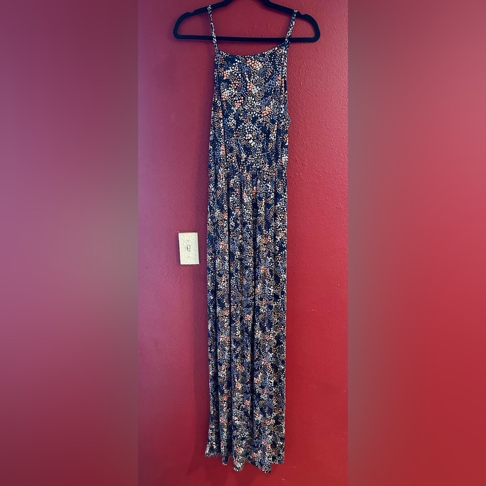 Olivia Grey Sleeveless Wide-Leg Jumpsuit L Navy Multi Dot Print V-Neck - Picture 7 of 11